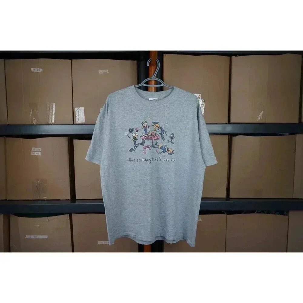 Vintage T-shirt Police Parody Gray Art Y2K Men's XL #536